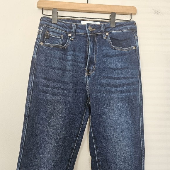 Kancan Dark Wash Bell Bottom Frayed Hem Highwaist  Jeans Size 5/26 - Picture 4 of 7